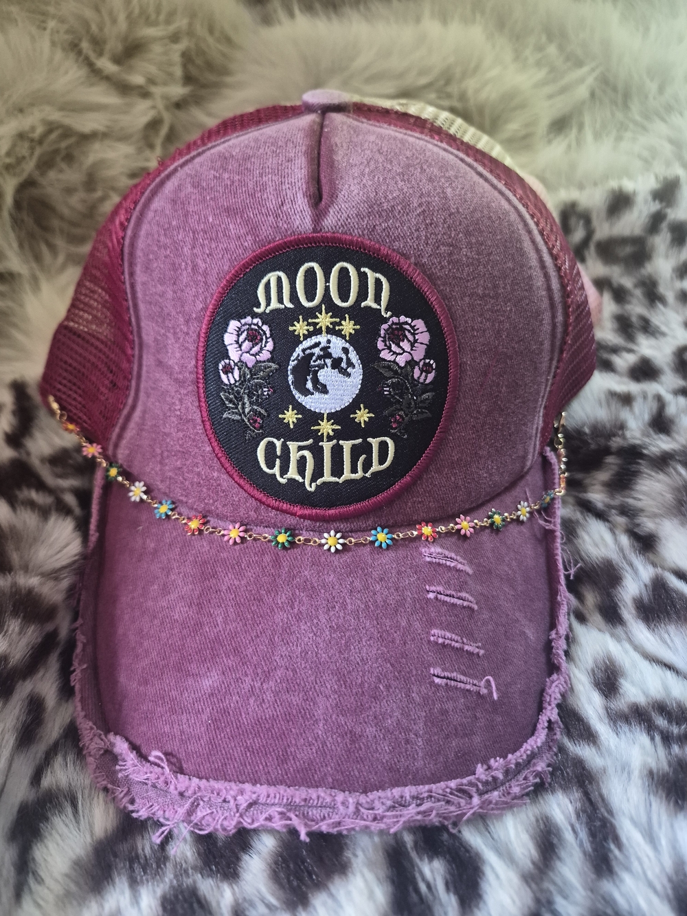 Moon Child  Distressed Pink Trucker Hat